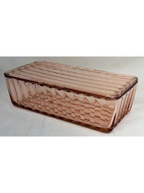 Jeanette Jennyware Jenny Ware Pink Glass Rectangle Ribbed Refrigerator Dish 9"